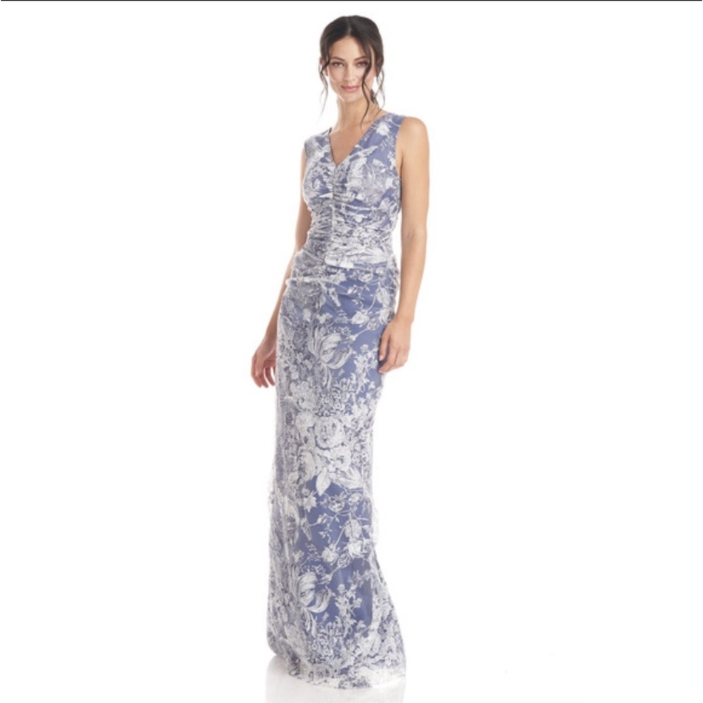 J S COLLECTIONS MADISON V NECK COLUMN FORMAL GOWN